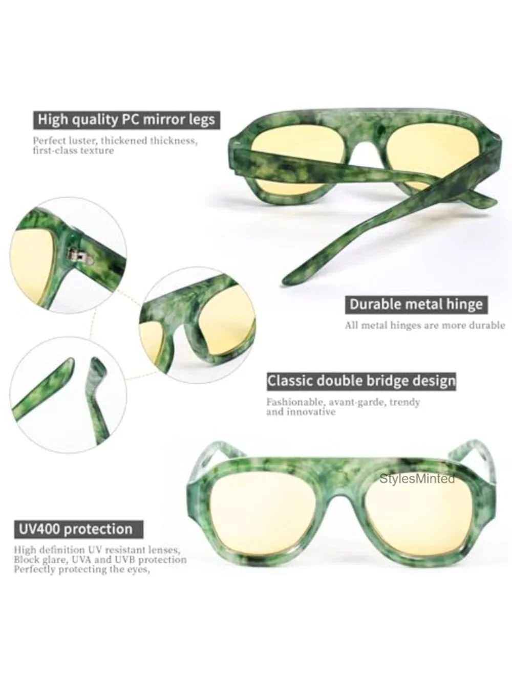 Retro Aviator Sunglasses Women Oversized Square Sun Glasses